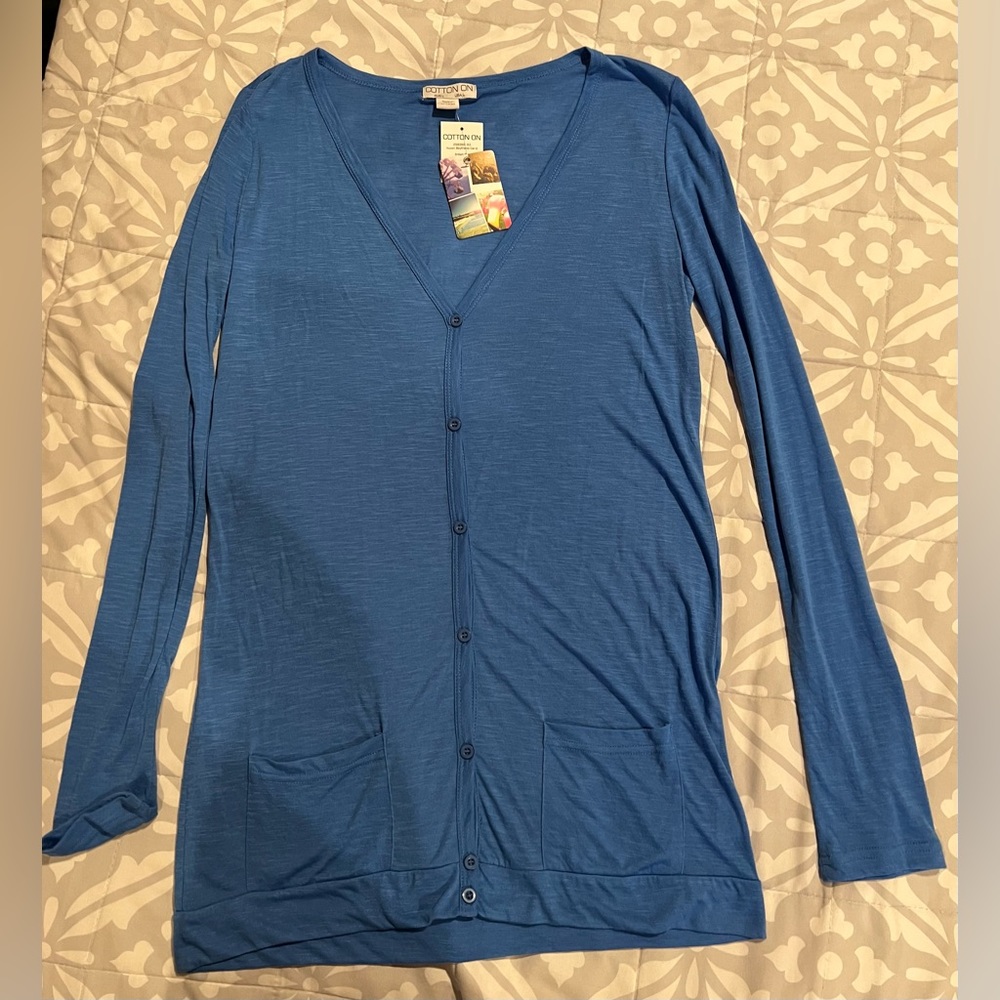 COTTON ON WOMEN ASPEN BOYFRIEND CARDI NEW TAGS BLUE LIGHT THIN CARDIGAN LARGE